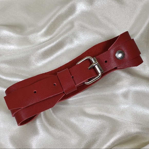 Layer Leather Caged Frame O Burgundy Choker - Picture 5 of 8